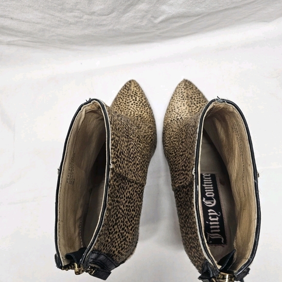 Juicy Couture Leopard Calf Hair Wedge Ankle Boots Vintage Y2K Real Fur Size 9M - Picture 7 of 11